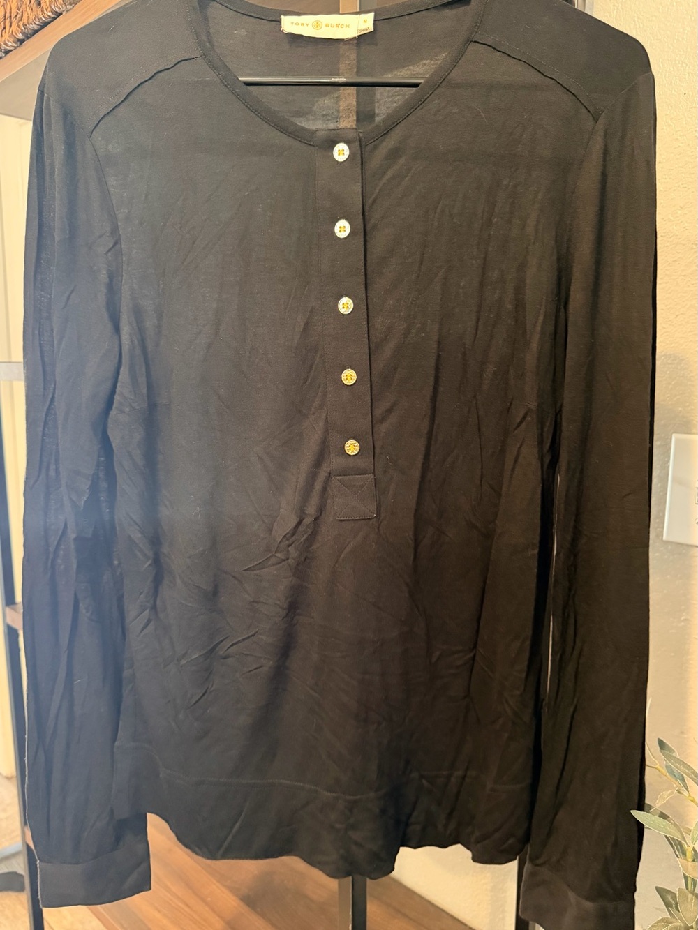 Tory Burch Black Long-Sleeve Henley Shirt
